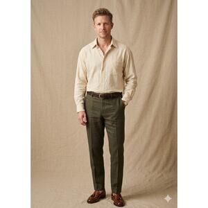 Vintage 90s Yves Saint Laurent Pour Hommes Beige Button Down Shirt Men XL Linen